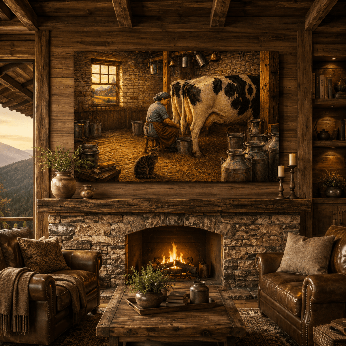 Morning Milking – Vintage Farmhouse Dairy Barn Canvas Wall Art - ART OF ROYALS