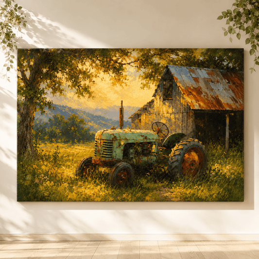 Old Homestead Tractor – Vintage Farm Barn Canvas Wall Art - ART OF ROYALS