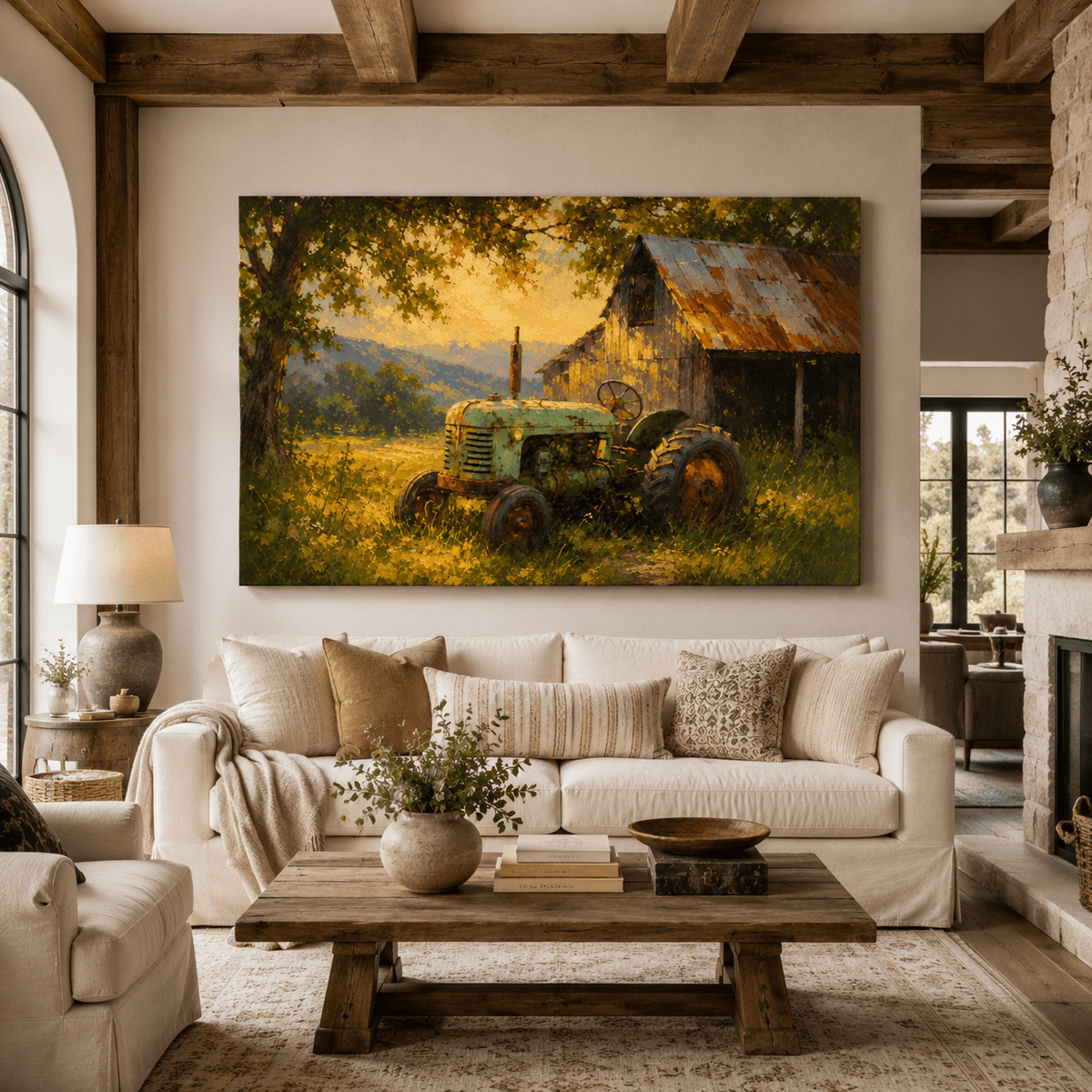 Old Homestead Tractor – Vintage Farm Barn Canvas Wall Art - ART OF ROYALS