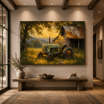 Old Homestead Tractor – Vintage Farm Barn Canvas Wall Art - ART OF ROYALS