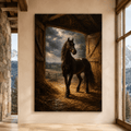 Barn Door Stallion – Black Horse Farmhouse Canvas Wall Art