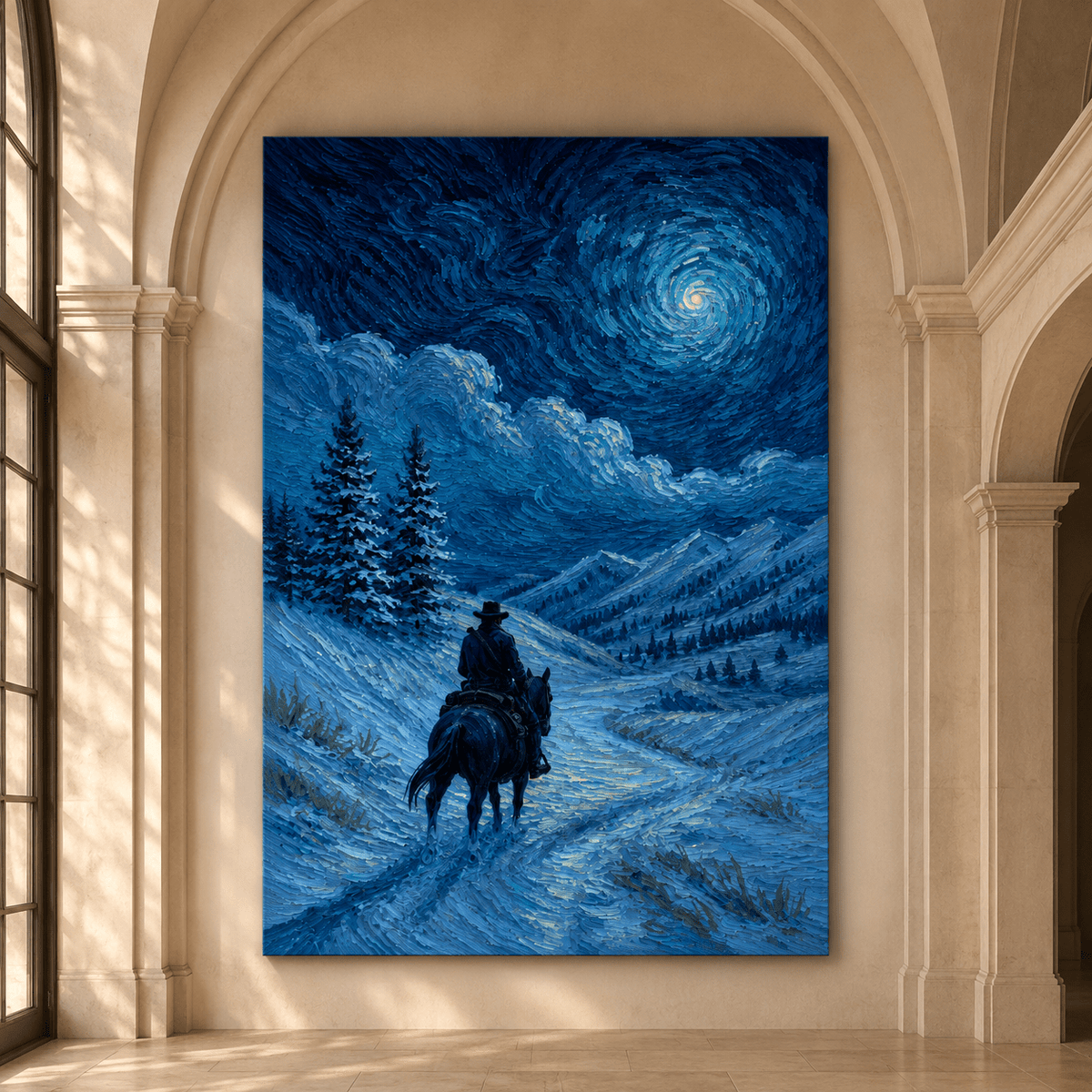 Starry Night Rider – Western Mountain Trail Canvas Wall Art - ART OF ROYALS