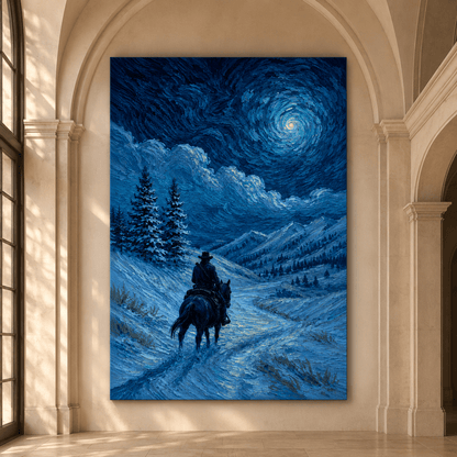 Starry Night Rider – Western Mountain Trail Canvas Wall Art - ART OF ROYALS