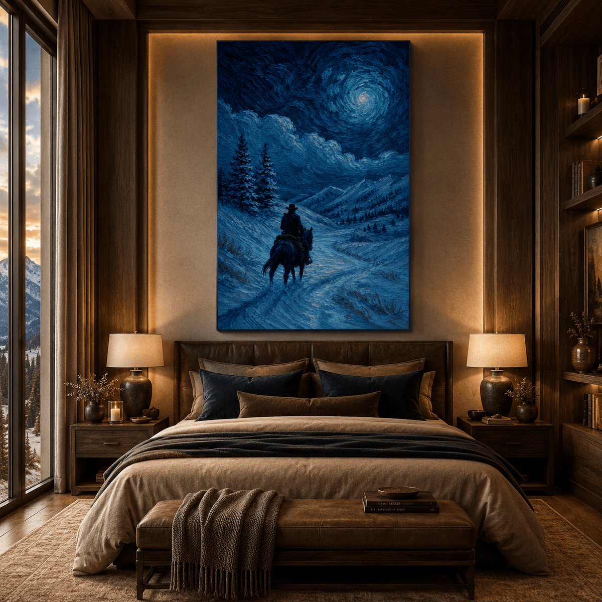 Starry Night Rider – Western Mountain Trail Canvas Wall Art - ART OF ROYALS
