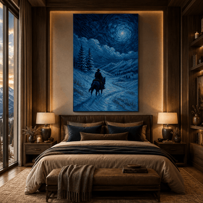 Starry Night Rider – Western Mountain Trail Canvas Wall Art - ART OF ROYALS