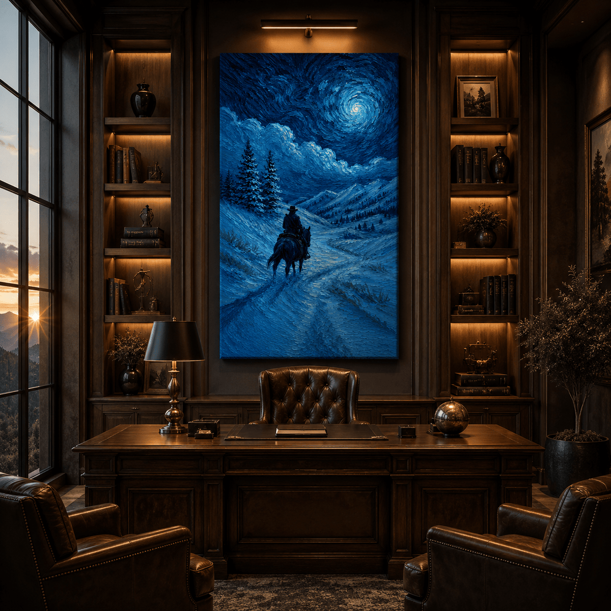 Starry Night Rider – Western Mountain Trail Canvas Wall Art - ART OF ROYALS