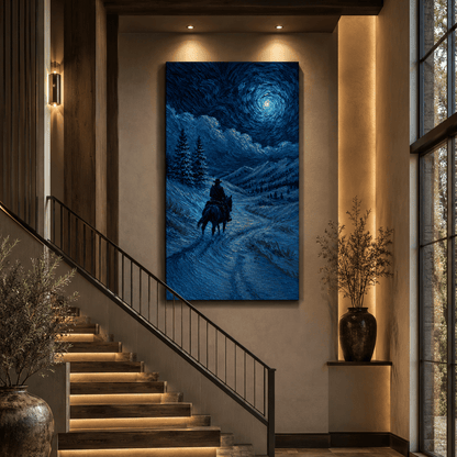 Starry Night Rider – Western Mountain Trail Canvas Wall Art - ART OF ROYALS