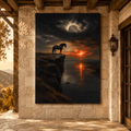 Cliffside Stallion – Wild Horse Moon and Sunset Canvas Wall Art