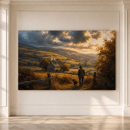Golden Valley Homecoming – Countryside Cottage Canvas Wall Art - ART OF ROYALS