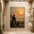 Rancher's Sunrise – Cowboy and Dog Fence Line Canvas Wall Art
