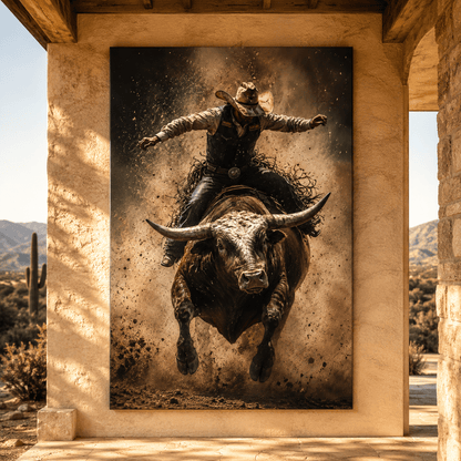 Hang On – Rodeo Bull Riding Action Canvas Wall Art - ART OF ROYALS