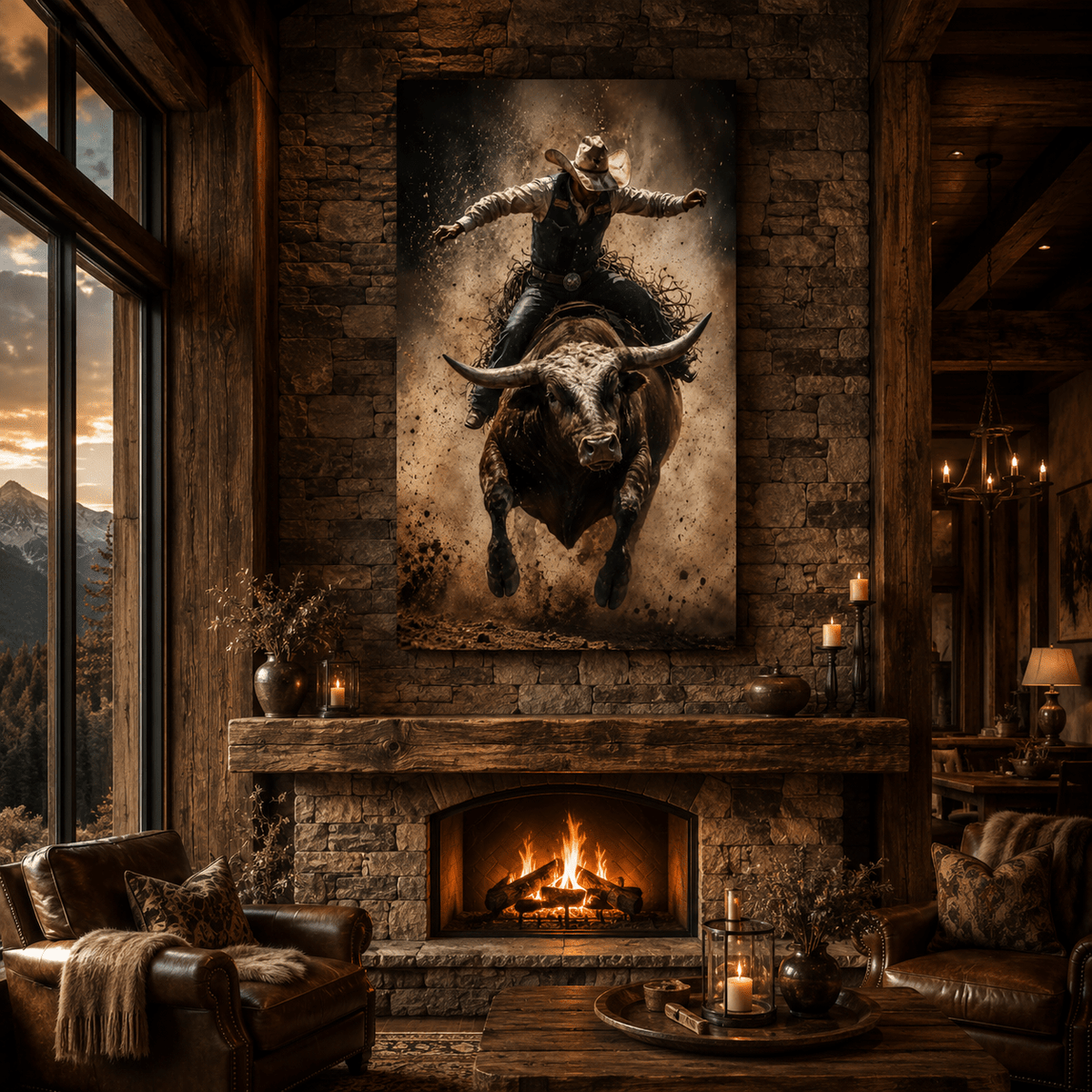 Hang On – Rodeo Bull Riding Action Canvas Wall Art - ART OF ROYALS