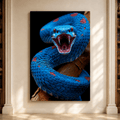Azure Fury Blue Viper Canvas Wall Art – Exotic Snake Wall Decor for Modern Interiors