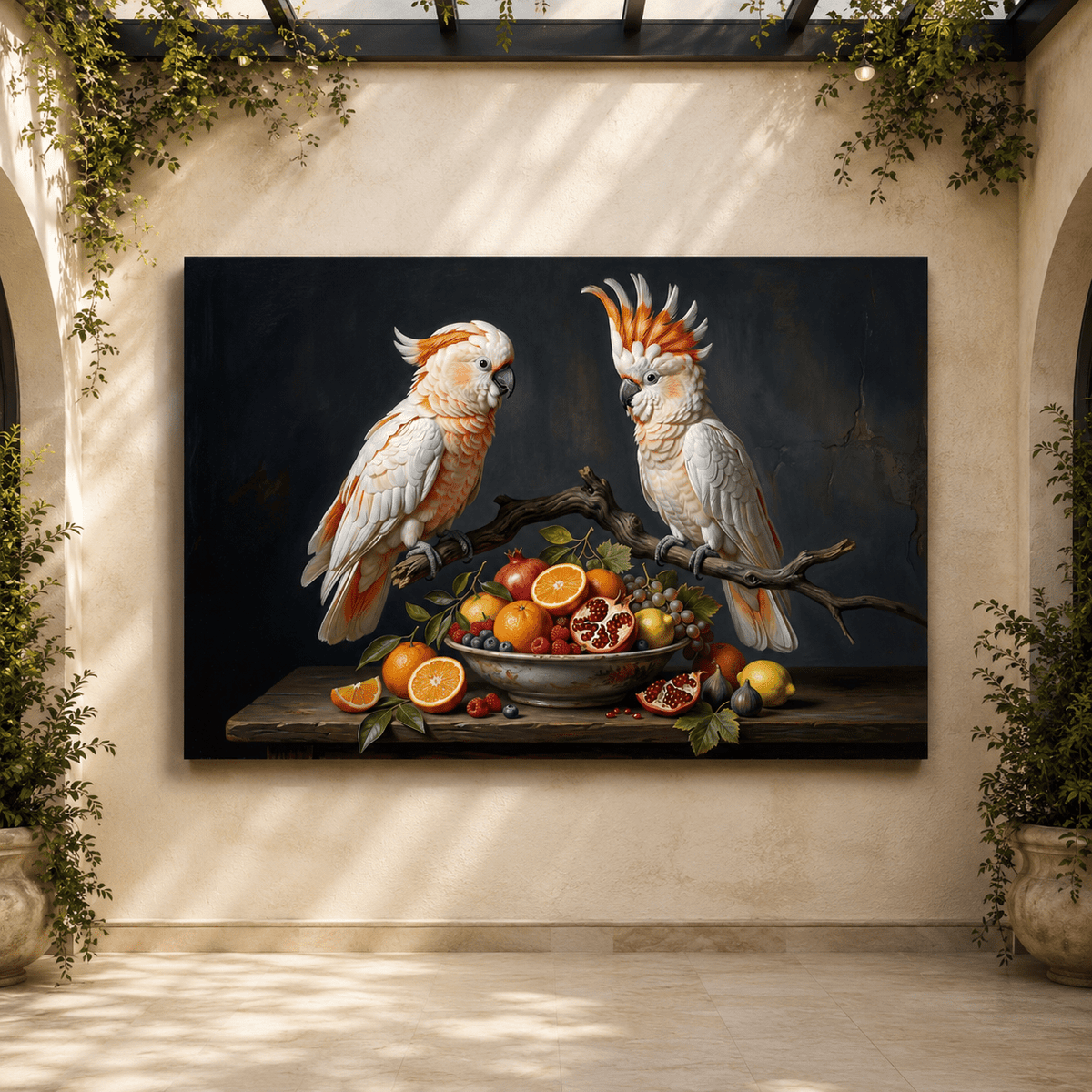 Elegant Harmony Cockatoo Canvas Wall Art – Luxury Bird Still Life Decor for Sophisticated Interiors - ART OF ROYALS