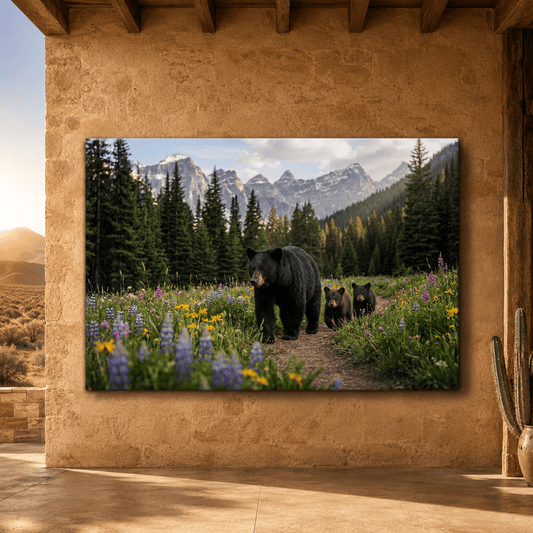 Wild Harmony Mother Bear and Cubs Canvas Wall Art – Mountain Wildlife Nature Decor - ART OF ROYALS