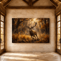 Majestic Charging Stag Canvas Wall Art – Autumn Forest Wildlife Decor