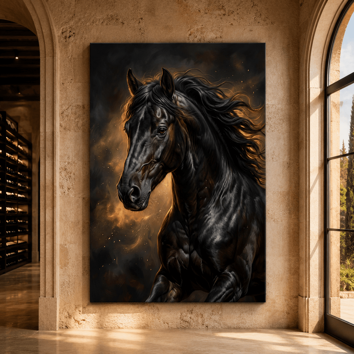 Midnight Majesty Black Stallion Canvas Wall Art – Luxury Horse Wall Decor for Modern Interiors - ART OF ROYALS