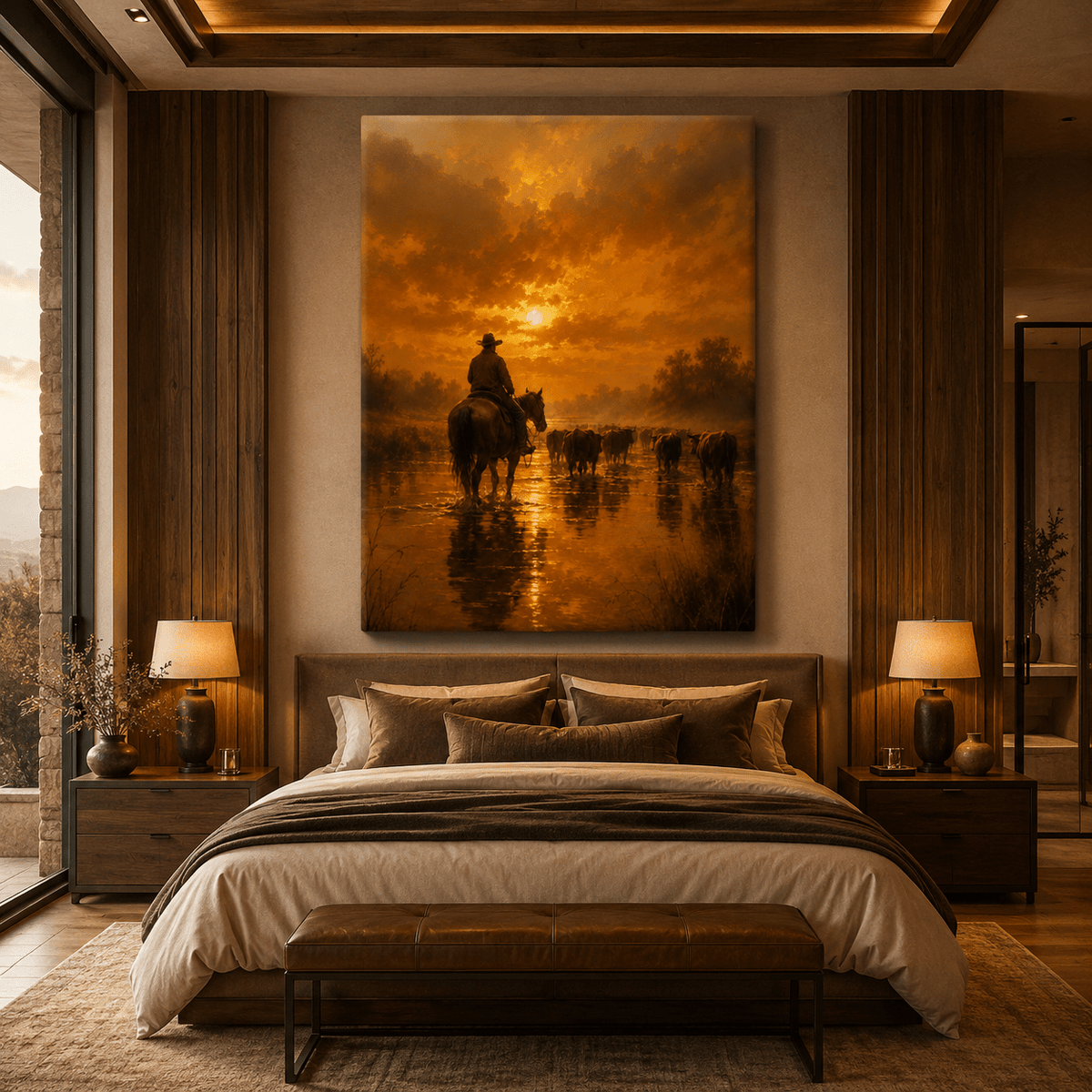 The Last Drive – Cowboy Cattle Drive Sunset Canvas Wall Art - ART OF ROYALS