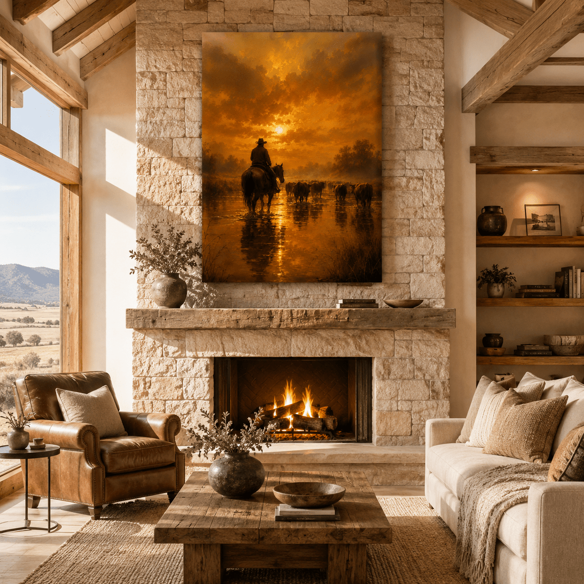 The Last Drive – Cowboy Cattle Drive Sunset Canvas Wall Art - ART OF ROYALS