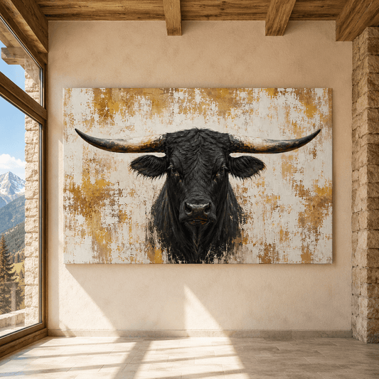 Black Longhorn – Texas Bull Portrait Canvas Wall Art - ART OF ROYALS