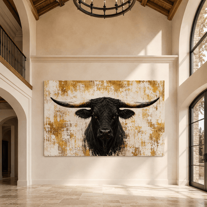 Black Longhorn – Texas Bull Portrait Canvas Wall Art - ART OF ROYALS