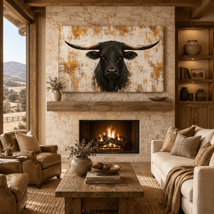 Black Longhorn – Texas Bull Portrait Canvas Wall Art - ART OF ROYALS