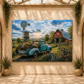 Wildflower Farm – Vintage Truck and Red Barn Canvas Wall Art