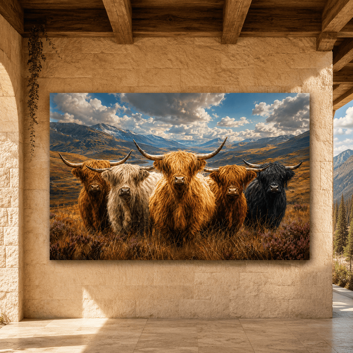 Highland Family – Shaggy Highland Cow Herd Canvas Wall Art - ART OF ROYALS