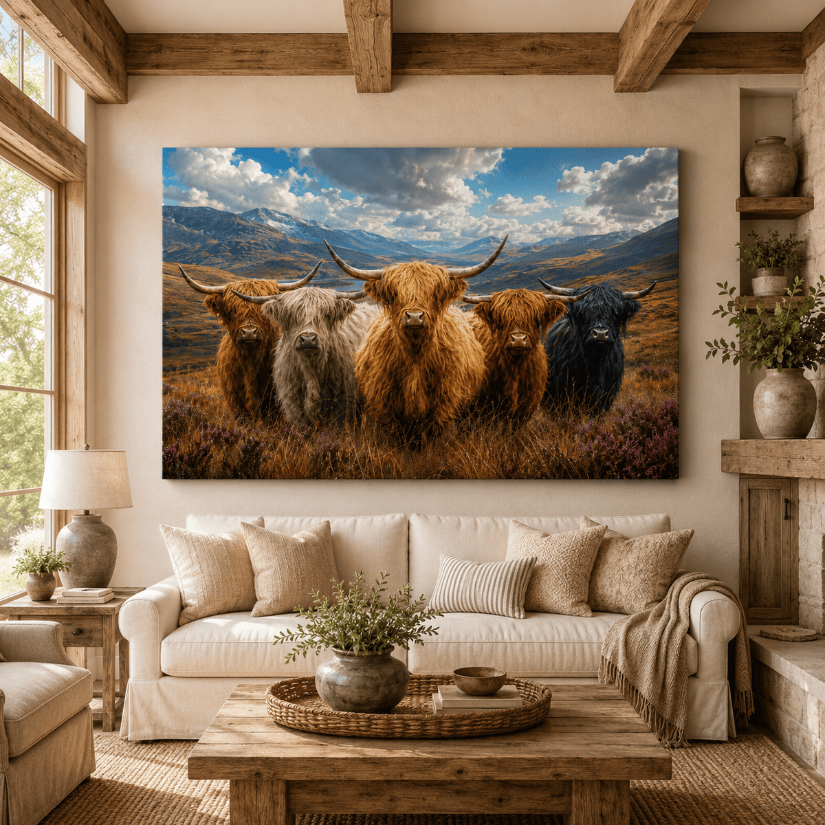Highland Family – Shaggy Highland Cow Herd Canvas Wall Art - ART OF ROYALS