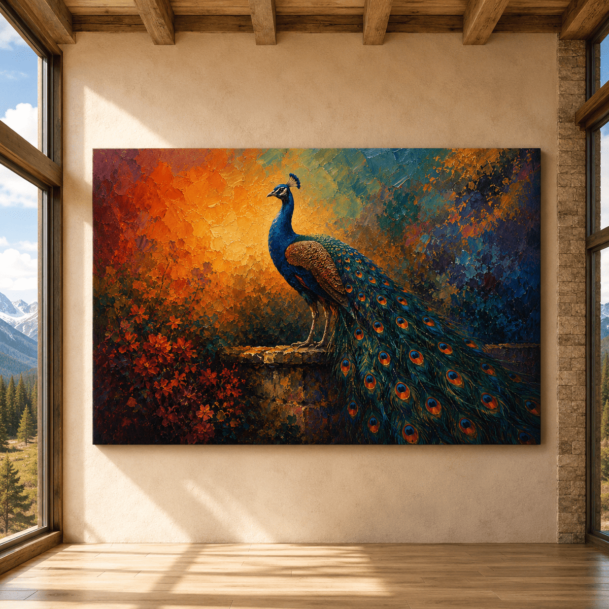 Garden Peacock – Colorful Bird Canvas Wall Art - ART OF ROYALS