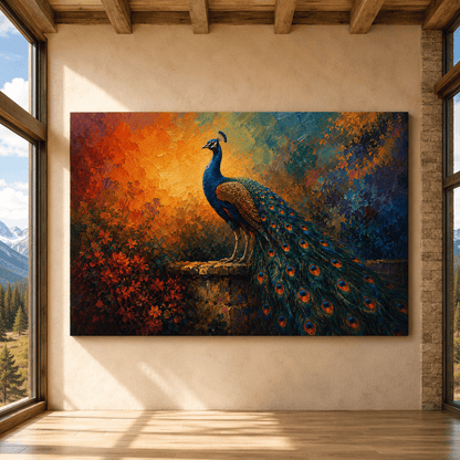 Garden Peacock – Colorful Bird Canvas Wall Art - ART OF ROYALS