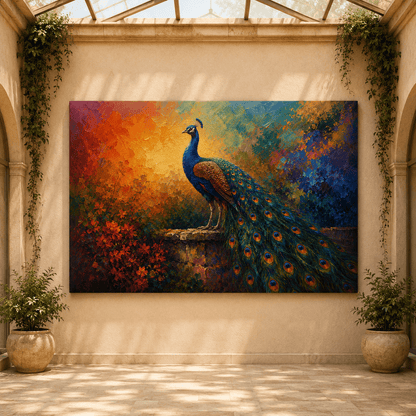 Garden Peacock – Colorful Bird Canvas Wall Art - ART OF ROYALS