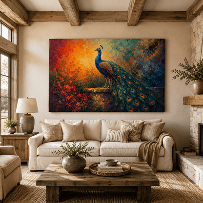 Garden Peacock – Colorful Bird Canvas Wall Art - ART OF ROYALS
