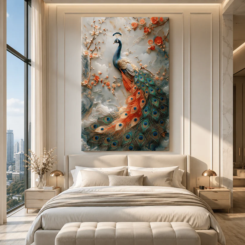 Celestial Elegance Majestic Peacock Floral Fantasy Canvas Wall Art