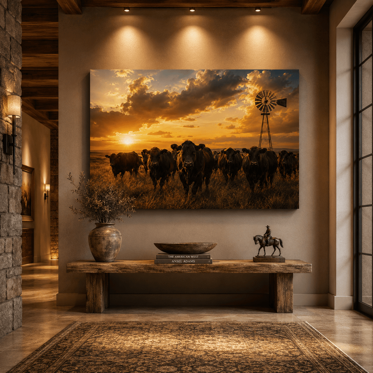 Prairie Guardians – Black Angus Cattle Sunset Canvas Wall Art - ART OF ROYALS