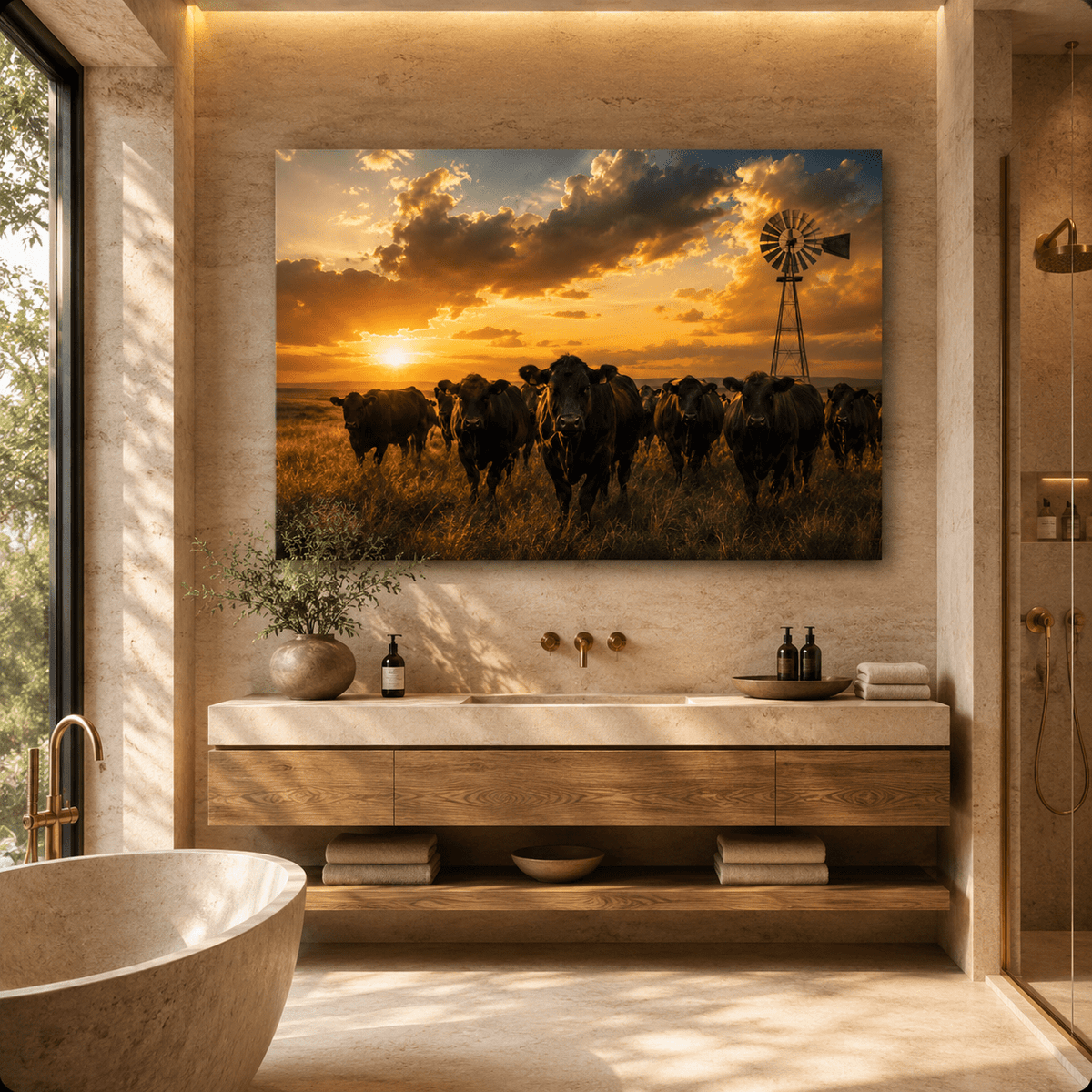 Prairie Guardians – Black Angus Cattle Sunset Canvas Wall Art - ART OF ROYALS