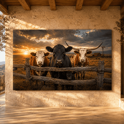 Black Angus, Longhorn and Hereford Cattle Family Wrapped Canvas Wall Art – Mixed Breed Ranch Print - ART OF ROYALS