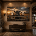 Black Angus, Longhorn and Hereford Cattle Family Wrapped Canvas Wall Art – Mixed Breed Ranch Print