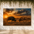 Winner Takes All – Longhorn Bulls Fighting for Herd Leadership Wrapped Canvas Wall Art