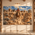 Texas Longhorn Cattle Drive Canvas Wall Art – Cowboy on Chestnut Horse Western Ranch Painting