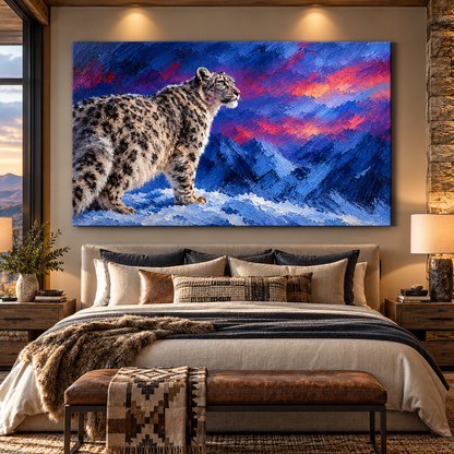 Snow Leopard Wrapped Canvas Wall Art – Blue-Eyed Himalayan Mountain Wildlife Painting