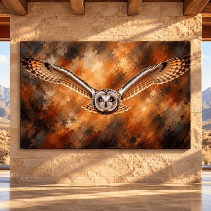 Short-Eared Owl in Flight Canvas Wall Art – Majestic Owl with Spread Wings Oil Painting - ART OF ROYALS