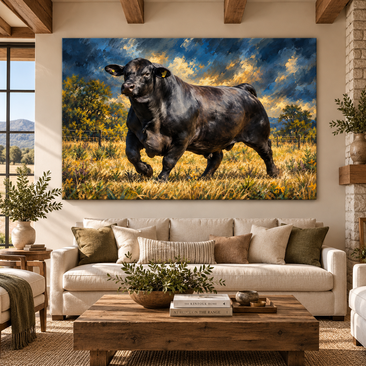 Black Angus Bull Wrapped Canvas Wall Art – Powerful Aberdeen Angus Ranch Cattle Painting