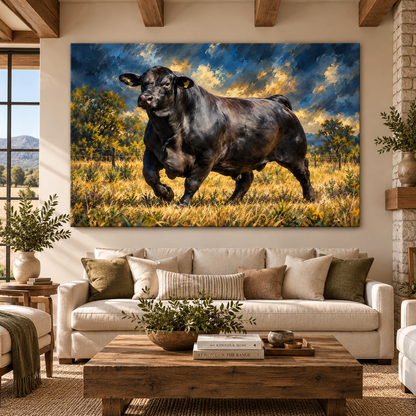 Black Angus Bull Wrapped Canvas Wall Art – Powerful Aberdeen Angus Ranch Cattle Painting