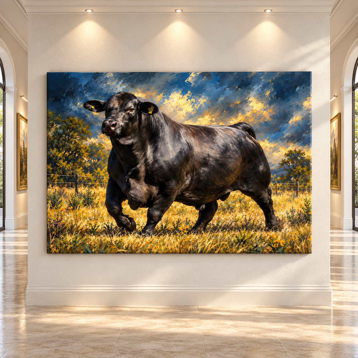 Black Angus Bull Wrapped Canvas Wall Art – Powerful Aberdeen Angus Ranch Cattle Painting