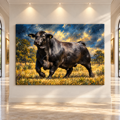 Black Angus Bull Wrapped Canvas Wall Art – Powerful Aberdeen Angus Ranch Cattle Painting