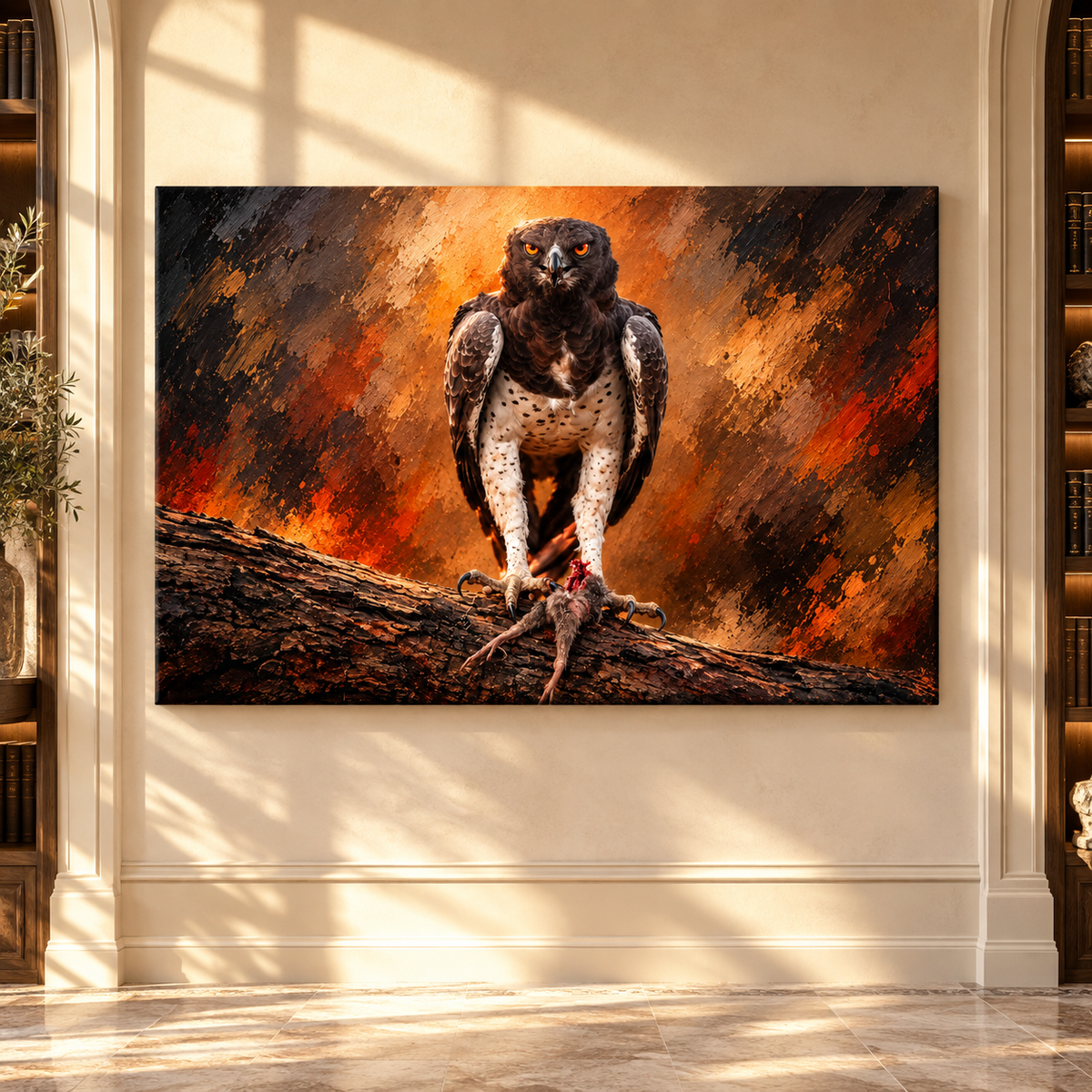 Martial Eagle with Prey Wrapped Canvas Wall Art – African Raptor Wildlife Painting