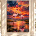 Flamingo Pair at Sunset Wrapped Canvas Wall Art – Romantic Wetland Bird Painting