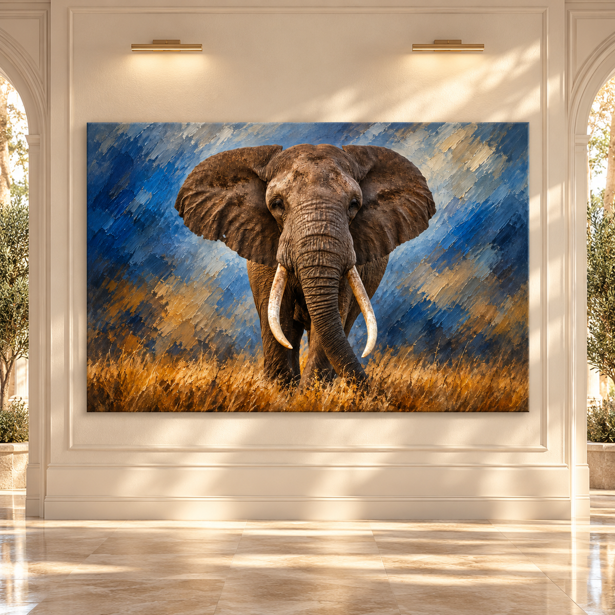 African Savanna Elephant Wrapped Canvas Wall Art – Majestic Tusker Wildlife Painting