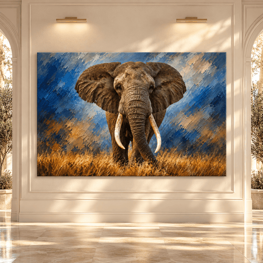 African Savanna Elephant Wrapped Canvas Wall Art – Majestic Tusker Wildlife Painting - ART OF ROYALS